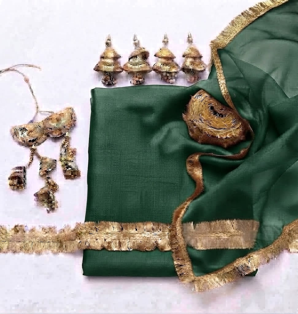 Premium Rawsilk Shirt & Shalwar with premium Orgenza Dupatta Green