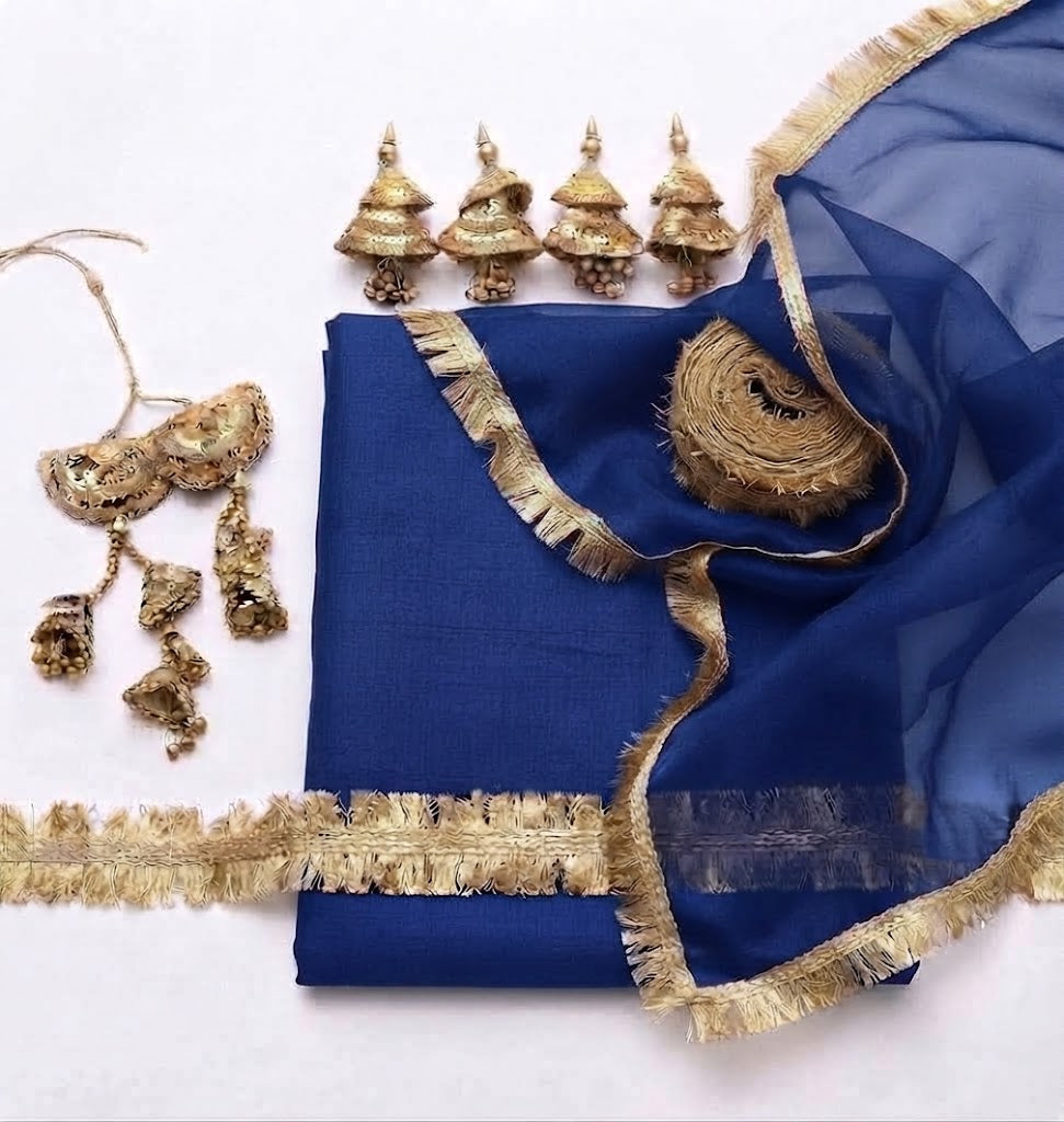 Premium Rawsilk Shirt & Shalwar with premium Orgenza Dupatta Blue