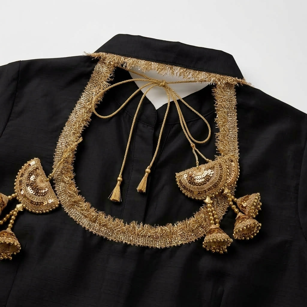 Black Suit + Golden Lace + Chiffon Dupatta