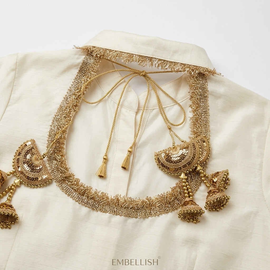 White Golden Suit + Golden Lace + Chiffon Dupatta