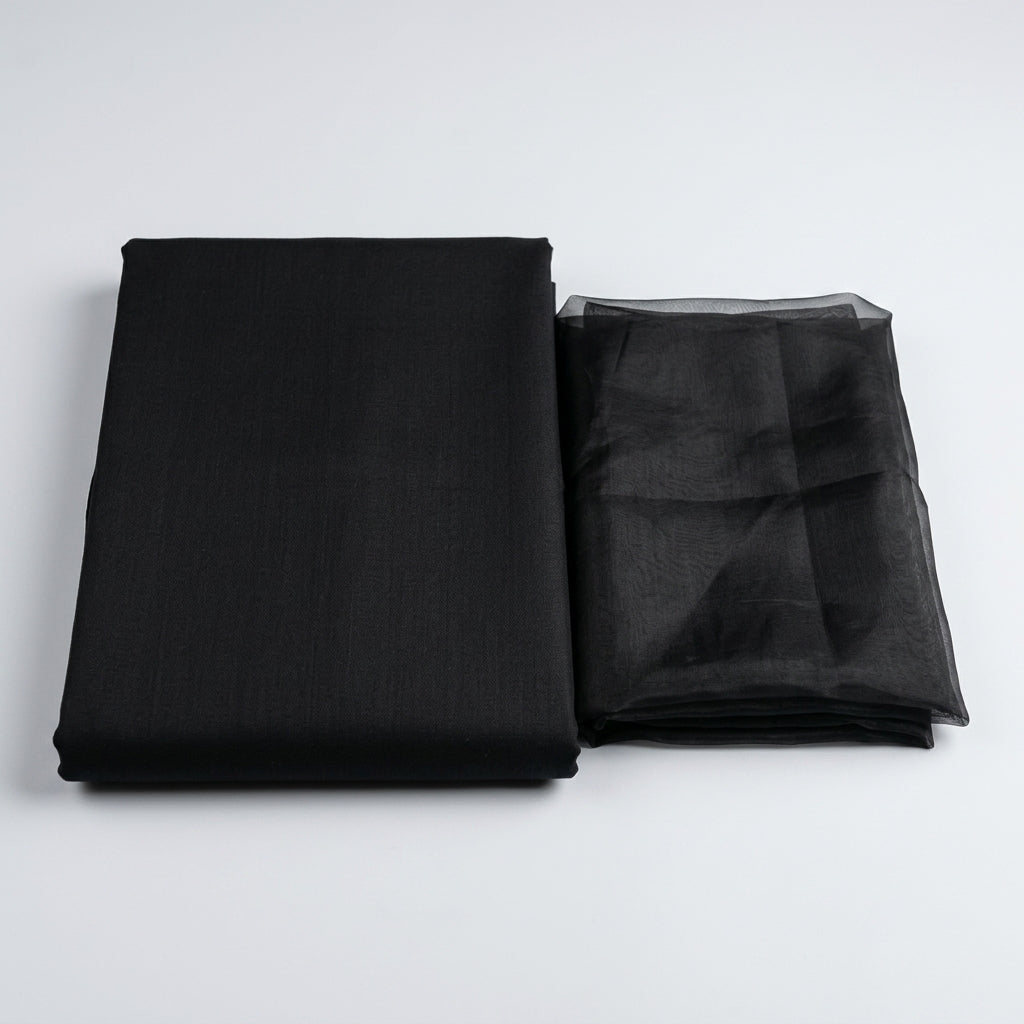 Black Suit + Golden Lace + Chiffon Dupatta