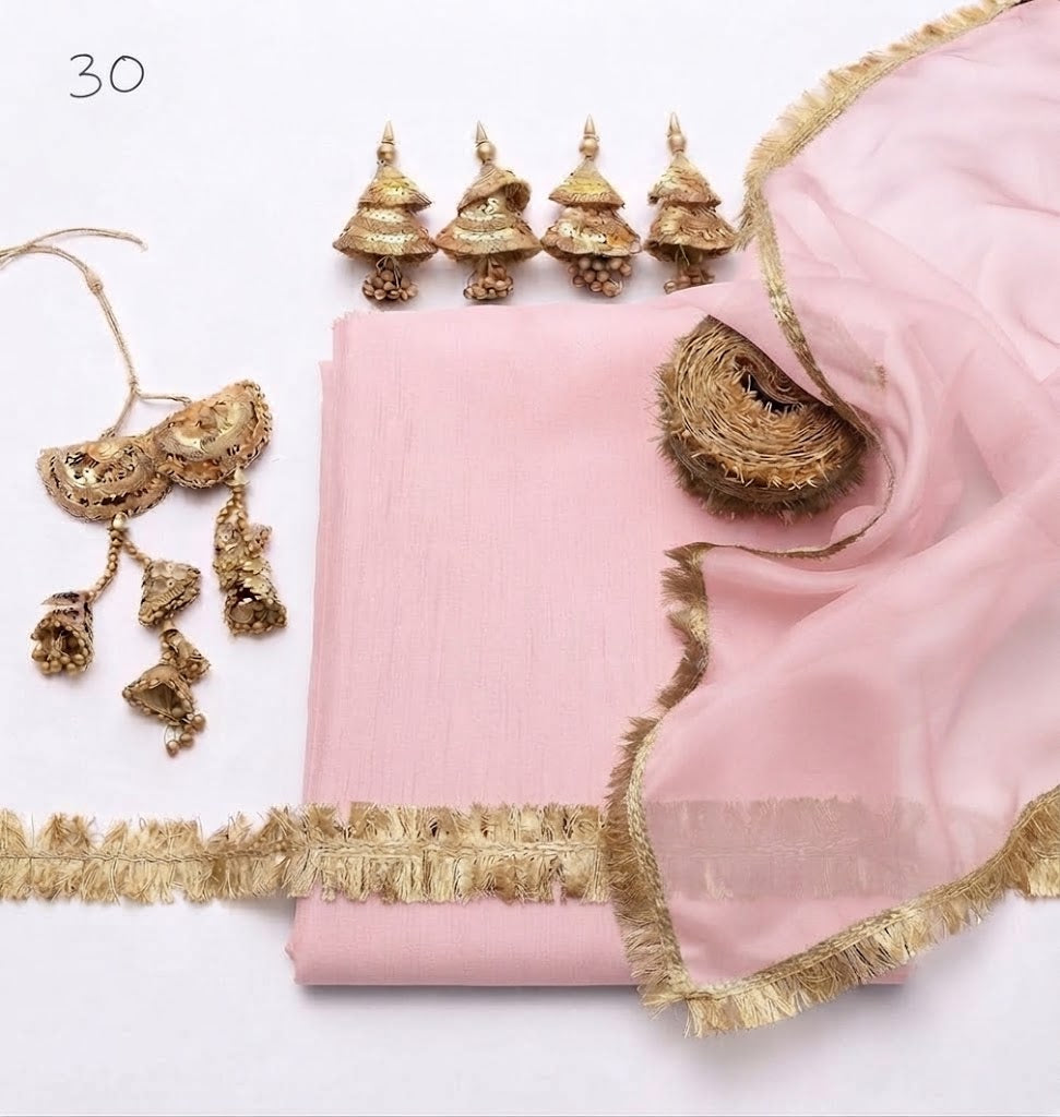 Premium Rawsilk Shirt & Shalwar with premium Orgenza Dupatta Baby Pink